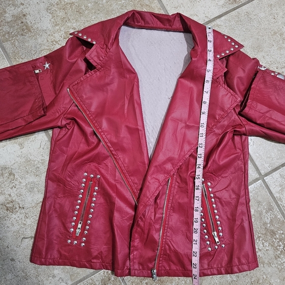 Women’s Medium Red Studded Moto Jacket Retro Lightweight Windbreaker Style Zip - Picture 7 of 7